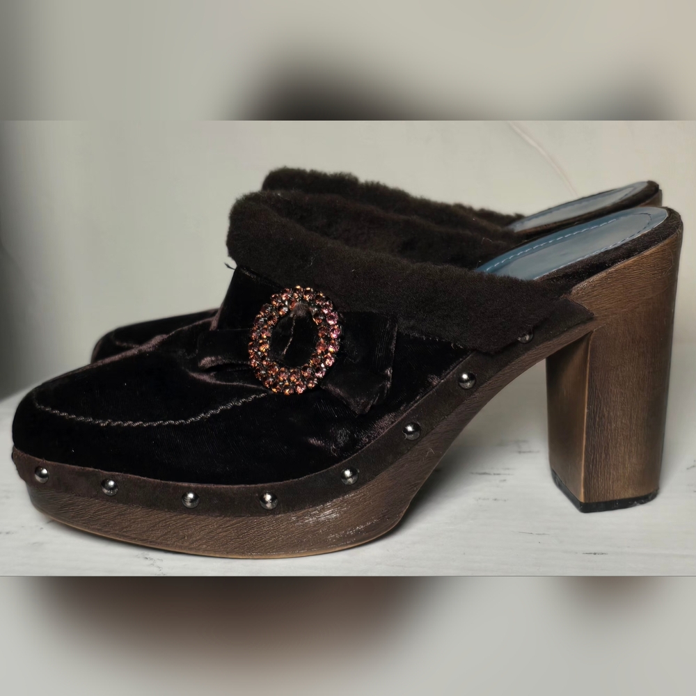Via Spiga Black Velvet Mules with Embellished Buckle 8 1/2